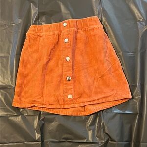 Orange Corduroy Faux Button-Up Skirt